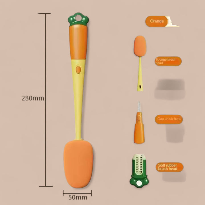3-in-1 Carrot Shape Bottle Cleaning Brush Set