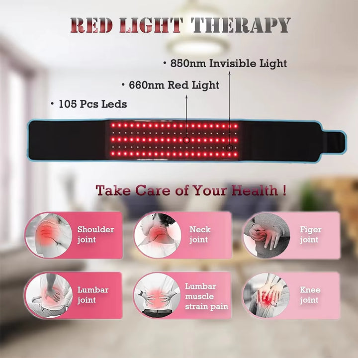 Red ＆Infrared LED Light Therapy Belt 850Nm 660Nm Back Pain Relief Wrap Burn Fat Wrap Slimming Machine Waist Heat Pad Full Body