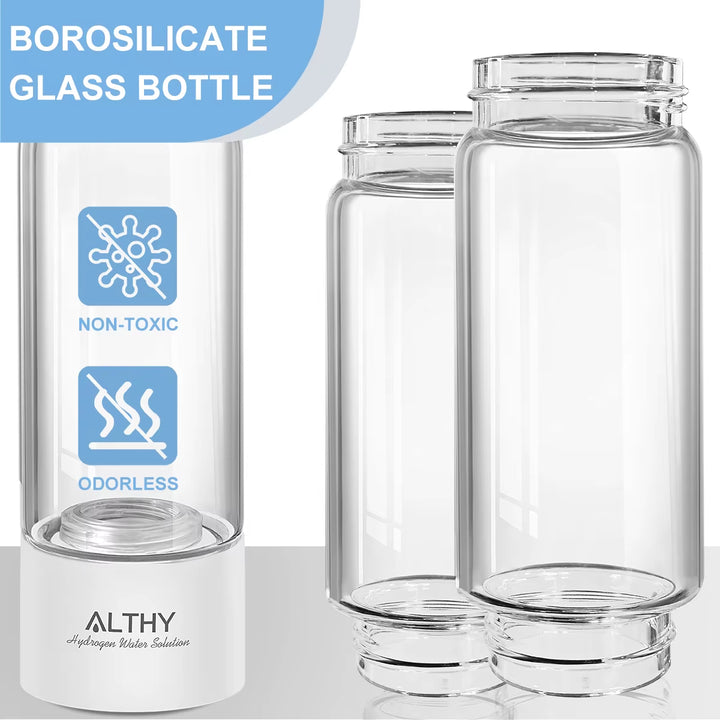 Hydrogen Rich Water Generator Bottle - Glass Cupbody - Dupont SPE & PEM Dual Chamber Maker Ionizer - H2 Inhalation Device