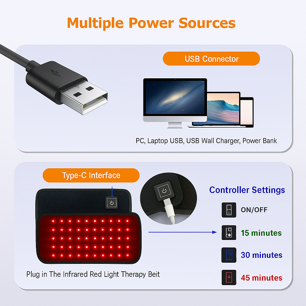 ANLT 60-LED Red & Infrared Light Therapy Belt – 660nm & 850nm Wrap for Fat Burning, Pain Relief & Muscle Recovery