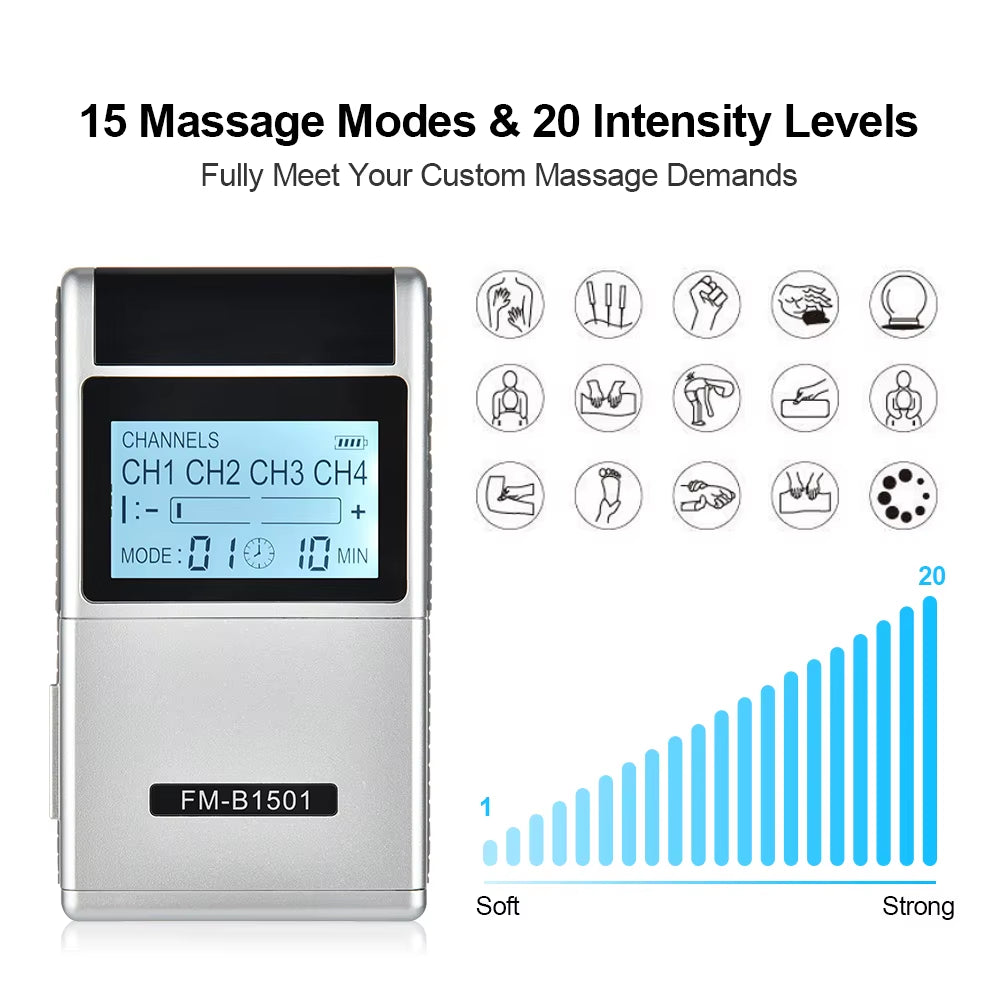 ANLT 15-Mode TENS Acupuncture Massager – Digital Pain Relief Device with 8 Electrode Pads - ANLT